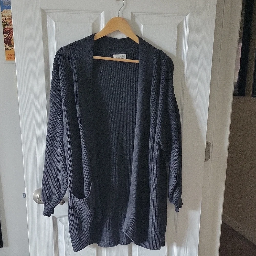 Women's Dark Gray Open-Front Sweater - Picture 2 of 6